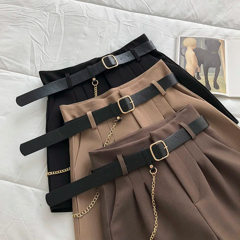 New Casual Comfortable Elegant Wild Shorts With Belt Women's Woolen Shorts Autumn Winter Slim Wide Leg A-line Shorts