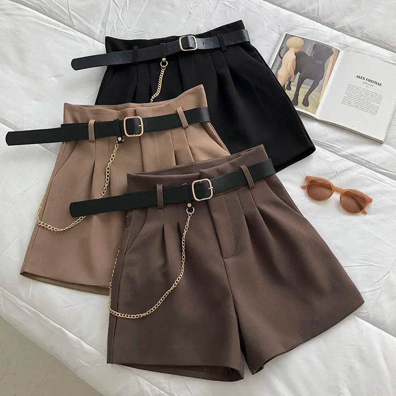 New Casual Comfortable Elegant Wild Shorts With Belt Women's Woolen Shorts Autumn Winter Slim Wide Leg A-line Shorts