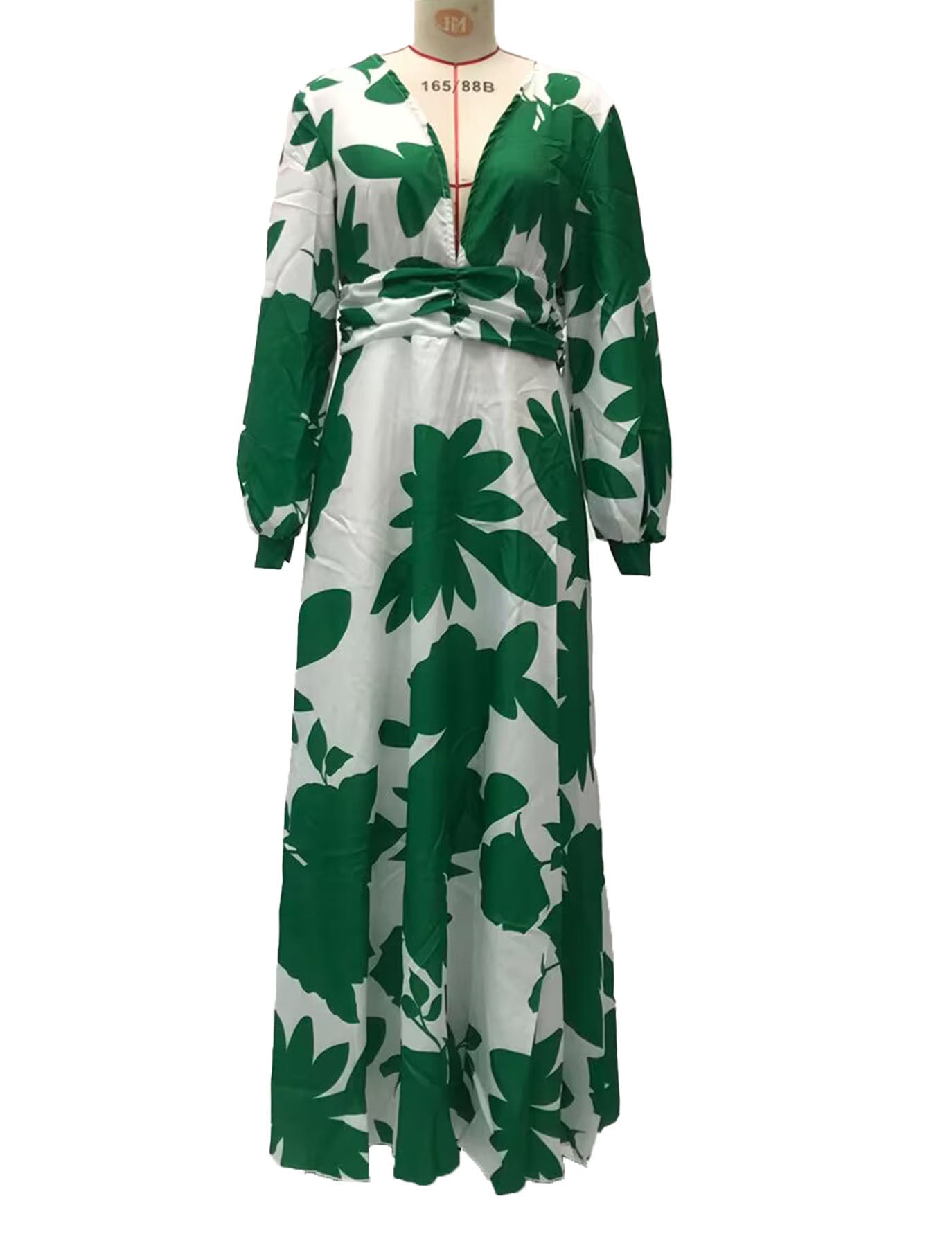 2025 Cross-Border Spring and Summer New European and American Fashion Printed Dress Sexy V Neck Waist Loose Long Skirt