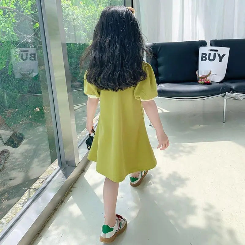 2025 New Children's Dress Girls' Summer Korean Edition Striped Strawberry lapel Casual Dress 1-10 Years Old