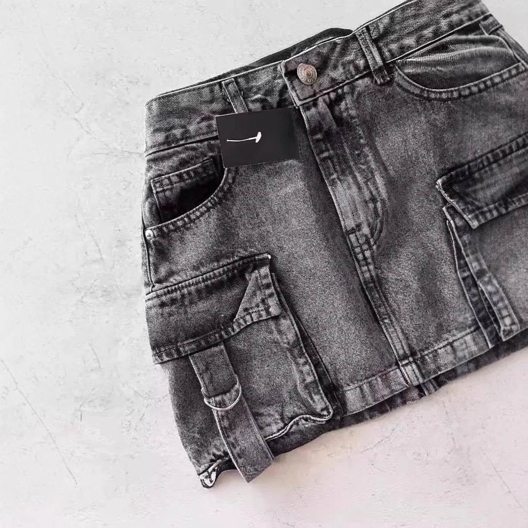 Skirts Women Sexy Short Skirt Slim Fit Casual Regular Jeans Elegant Splice Denim High Waist Hip Wrap A Line Pockets Summer