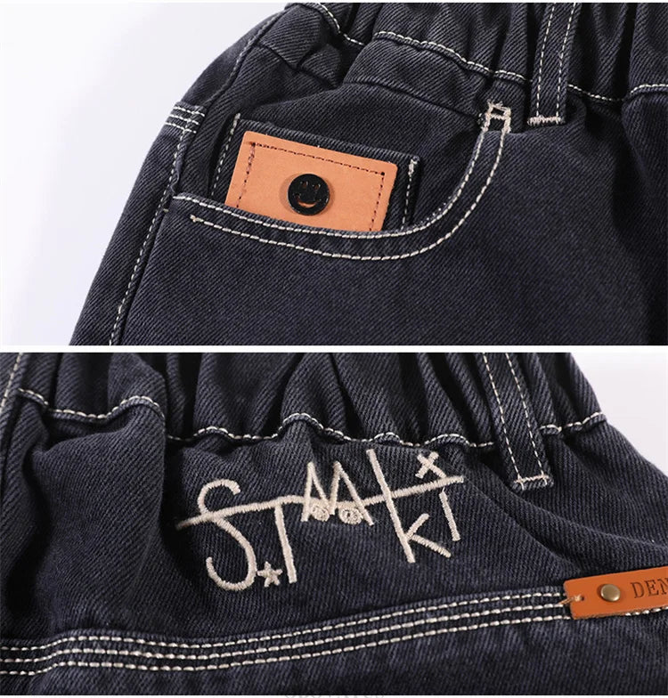 2025 New Summer Kids Designer Gradient Black Denim Shorts Tweens Boy Casual Straight Jeans Shorts For Child Age 5 6 8 10 12 14 T