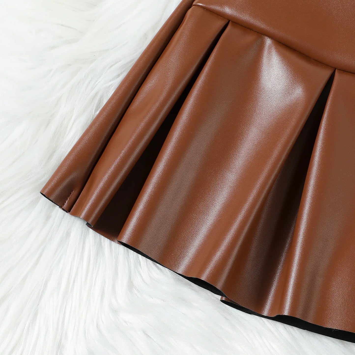 Autumn Fashion Cool Girls' Clothes Set V-Neck Pu Leather Vest Jacket With Pleated Skirt Two-Piece Set For Children's Clothing