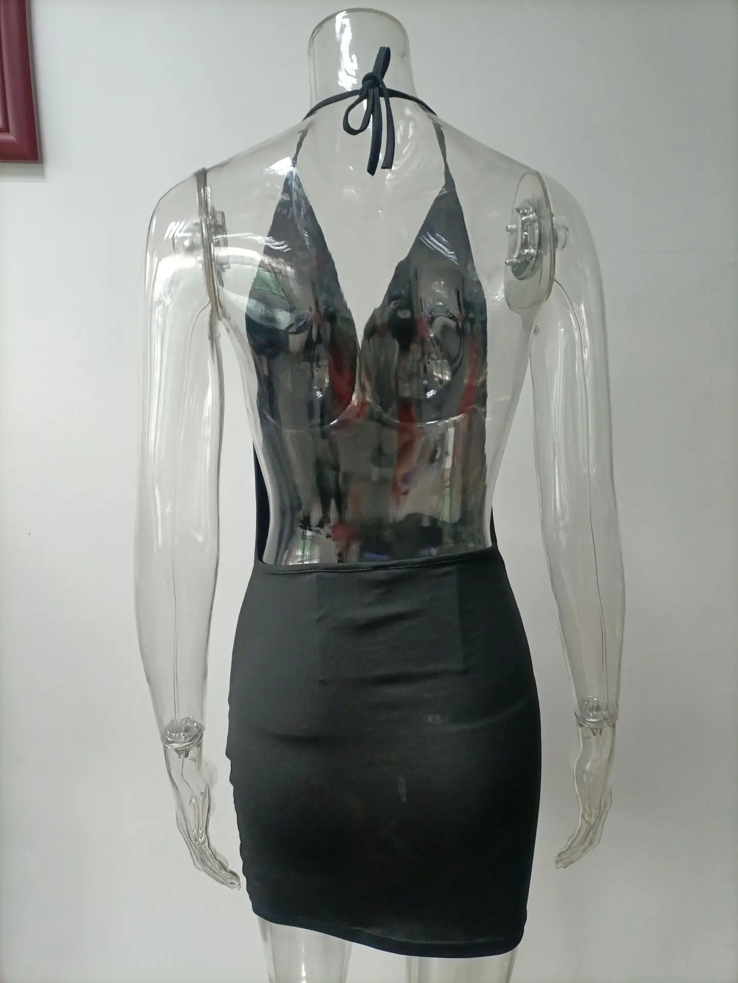 Sexy Mini Dress Lace Up Strap Pure Silod Party Club Elegant Y2K Hang Neck Hollow Backless Straples V Neck Elegant Evening Dresse