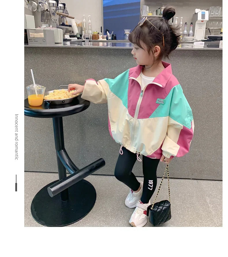 Autumn Girls Coat Waterproof And Stain Resistant Artificial Leather Fashion Zipper Jacket For 2-8 Years Girl Children Outdoor