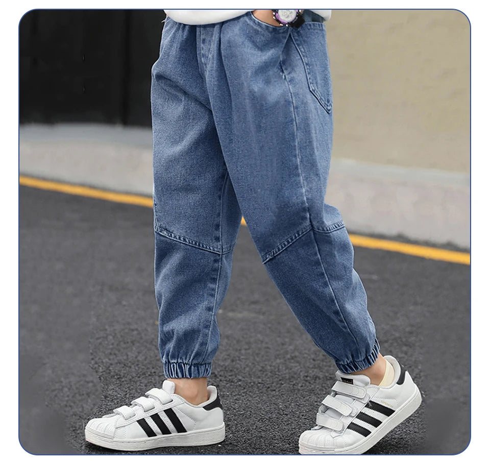 2024 Kids Boys Jeans Classic Black Blue Pants Streetwear Denim Jogger Pant Infant Boy Casual Bowboy Trousers4-10T джинсы детские