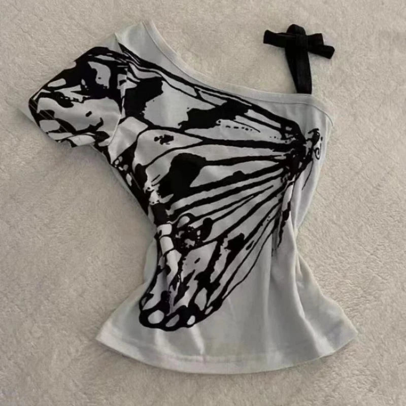 2000s Y2k Tops & Tees Women's T-shirt Print Sexy Punk Streetwear Shirt Gothic Blouse Casual Grunge T Shirts Crop Top 2025 Summer