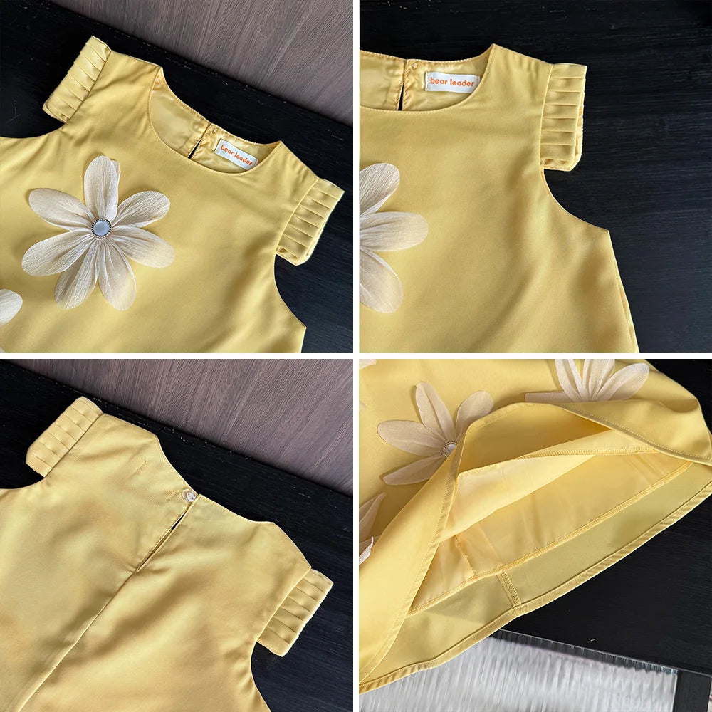 Bear Leader 2-7 Years Summer New 3D Flower Vest Dress Girl's Princess Dresses Baby Kids Clothing Wedding Party Elegent Clothes