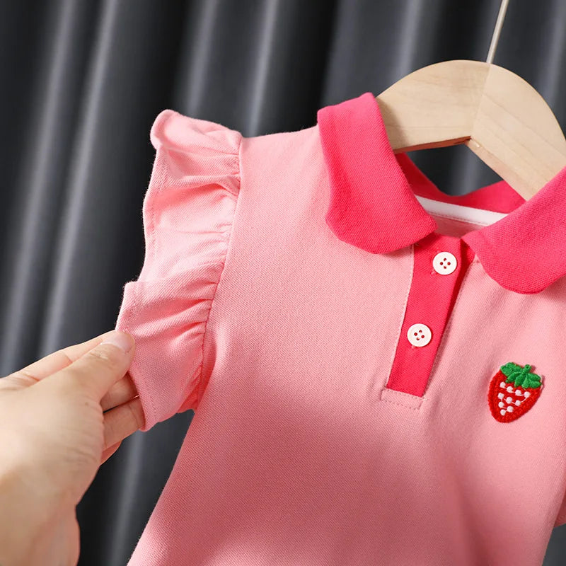 Baby Girls Dress Summer Pink Cute Elegant Princess Dress POLO Style Birthday Party Clothes 1-6 Years Old