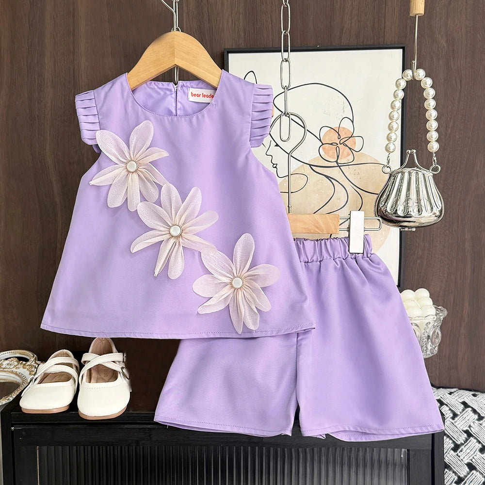Bear Leader 2-7 Years Summer New 3D Flower Vest Dress Girl's Princess Dresses Baby Kids Clothing Wedding Party Elegent Clothes