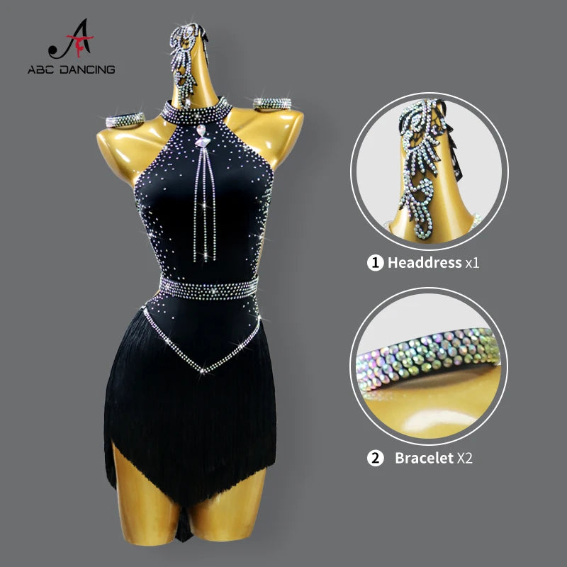 Black Latin Dress Women Stage Outfit Line Dance Costume 2025 New Sexy Girl Prom Skirt Kid Party Suit  Evening Clothes Customized