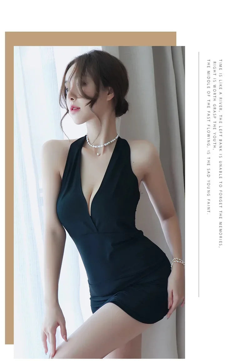 Summer Deep V Backless Dress Women Sexy Uniform Seductive Nightclub Attire Secretary Attire OL Attire Clothes Woman Party Dress