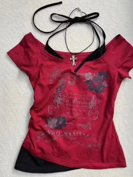 2025 New Y2k Vintage Graphic T Shirts Women Grunge Streetwear Hot Girl Slim Fit Tee Harajuku Fashion Casual Sweet Tops Chic