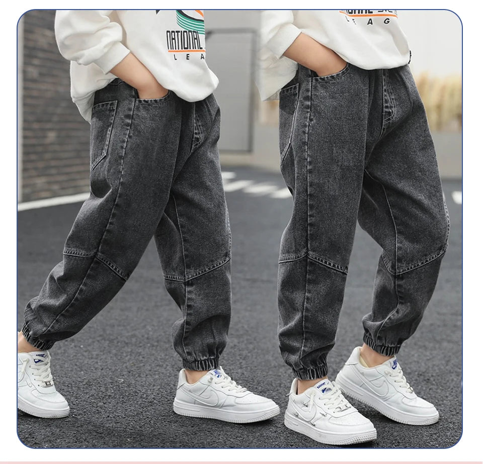 2024 Kids Boys Jeans Classic Black Blue Pants Streetwear Denim Jogger Pant Infant Boy Casual Bowboy Trousers4-10T джинсы детские