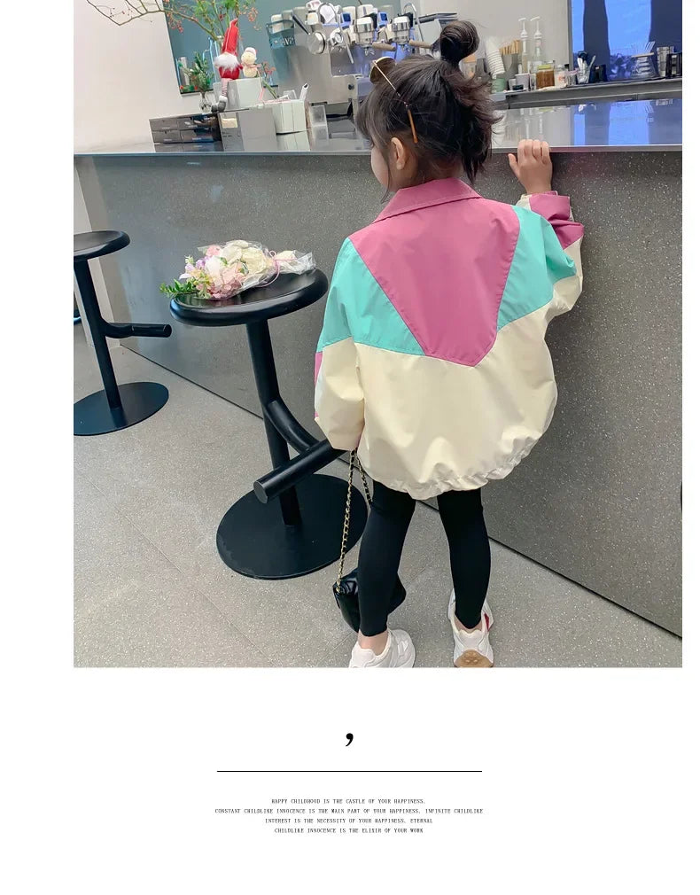 Autumn Girls Coat Waterproof And Stain Resistant Artificial Leather Fashion Zipper Jacket For 2-8 Years Girl Children Outdoor