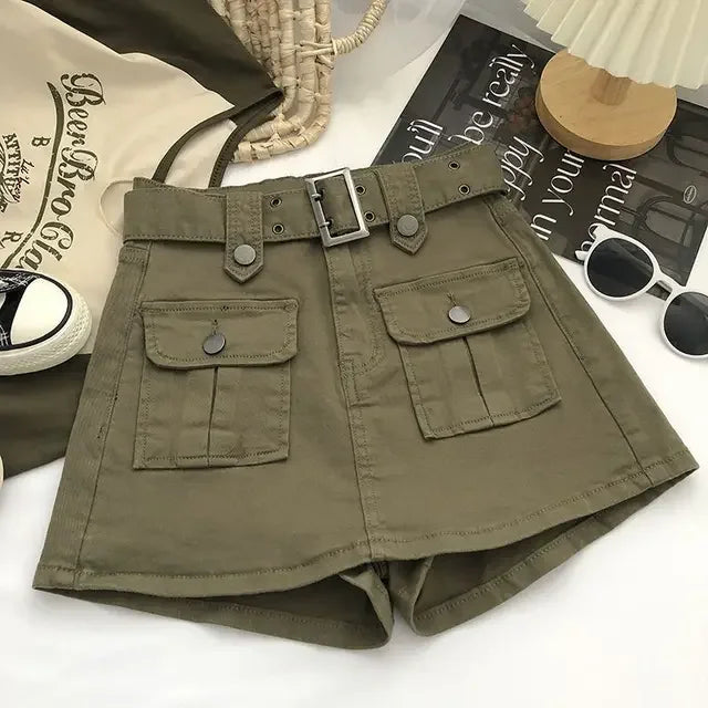 Women Mini Denim Skirts Multi Pockets Streetwear Personal Cool Ladies High Waisted A-line Wrap-around Skirt Cargo Skirt 2025 New