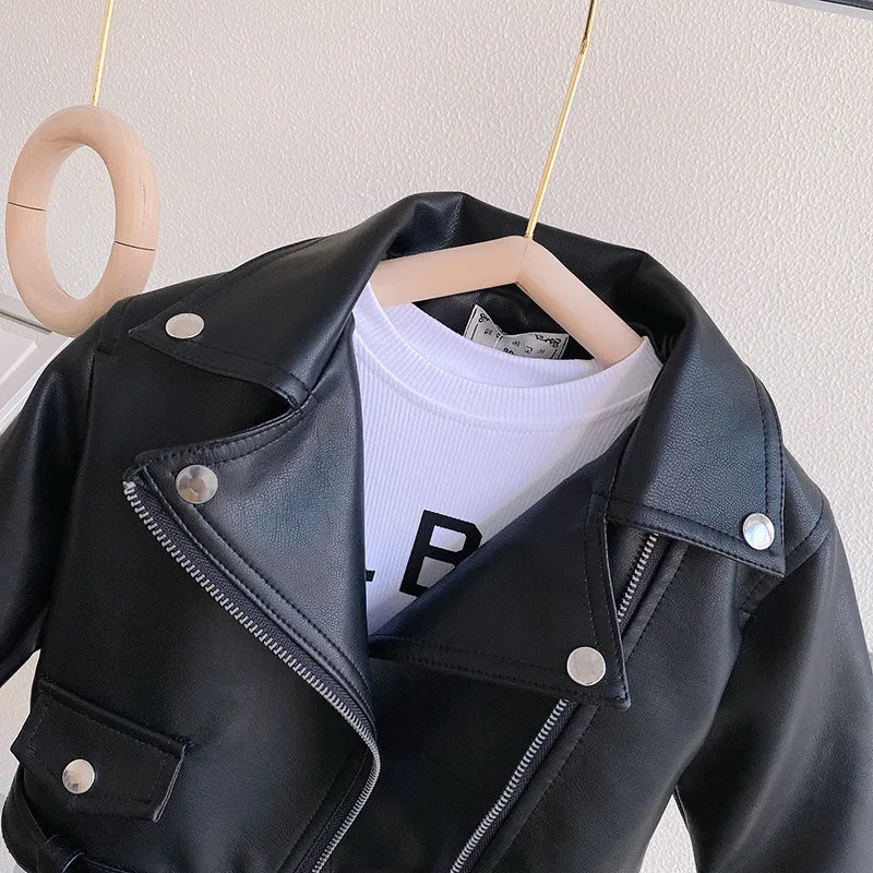 Autumn Girls Coat Waterproof And Stain Resistant Artificial Leather Fashion Zipper Jacket For 2-8 Years Girl Children Outdoor