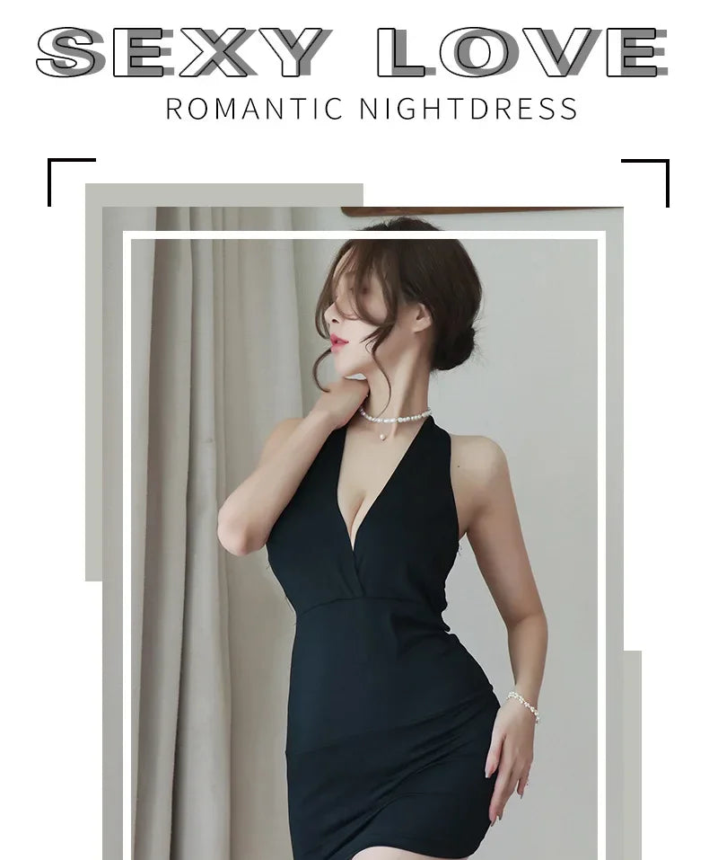 Summer Deep V Backless Dress Women Sexy Uniform Seductive Nightclub Attire Secretary Attire OL Attire Clothes Woman Party Dress