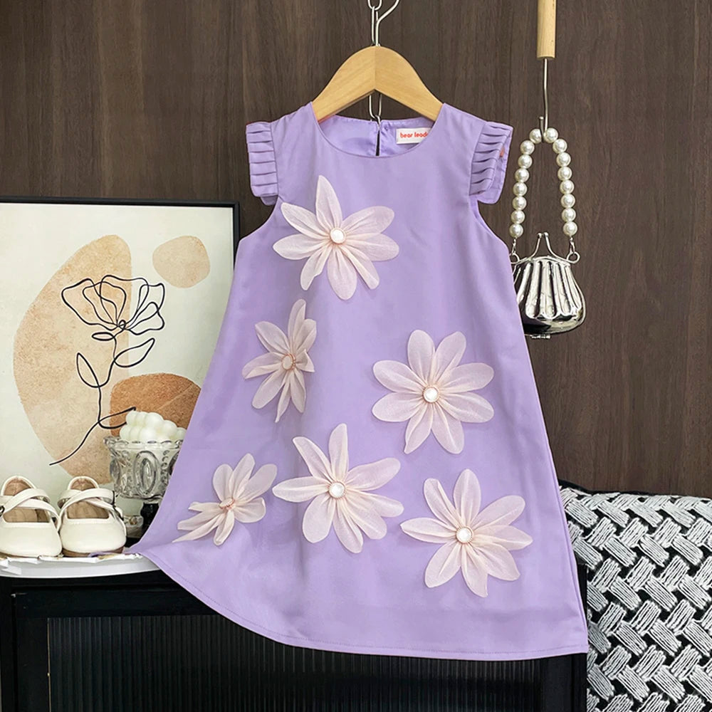Bear Leader 2-7 Years Summer New 3D Flower Vest Dress Girl's Princess Dresses Baby Kids Clothing Wedding Party Elegent Clothes