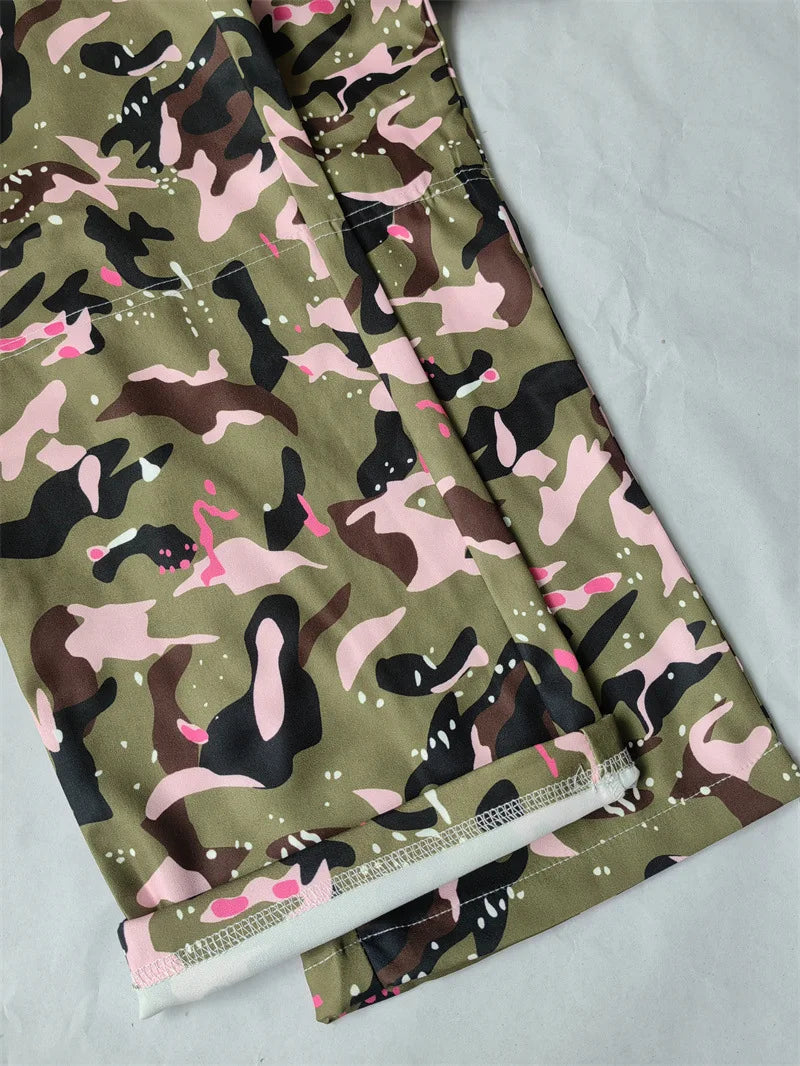 FAGADOER Pink Camouflage Print Pants Women Y2K Streetwear Button Pocket patchwork Straight Pants Hot girl Bottoms 2025