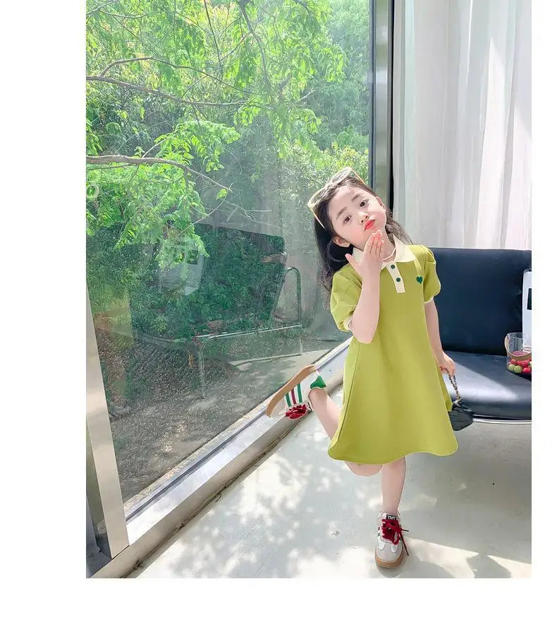 2025 New Children's Dress Girls' Summer Korean Edition Striped Strawberry lapel Casual Dress 1-10 Years Old