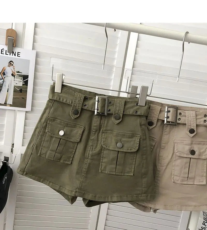 Cargo Mini Denim Skirts Women Multi Pockets Streetwear Personal Cool Teens Youth European Hipsters High Waisted Designer Skirt
