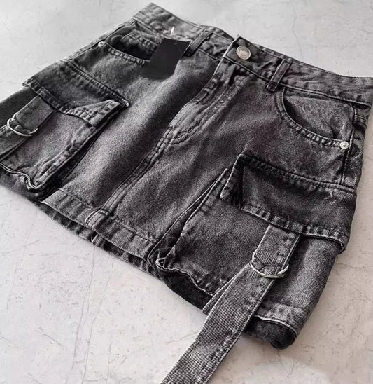 Skirts Women Sexy Short Skirt Slim Fit Casual Regular Jeans Elegant Splice Denim High Waist Hip Wrap A Line Pockets Summer