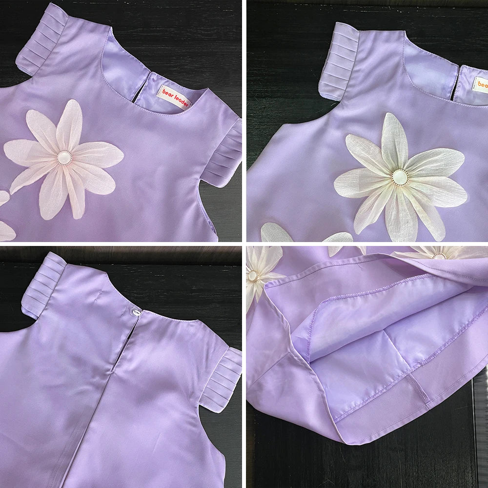 Bear Leader 2-7 Years Summer New 3D Flower Vest Dress Girl's Princess Dresses Baby Kids Clothing Wedding Party Elegent Clothes