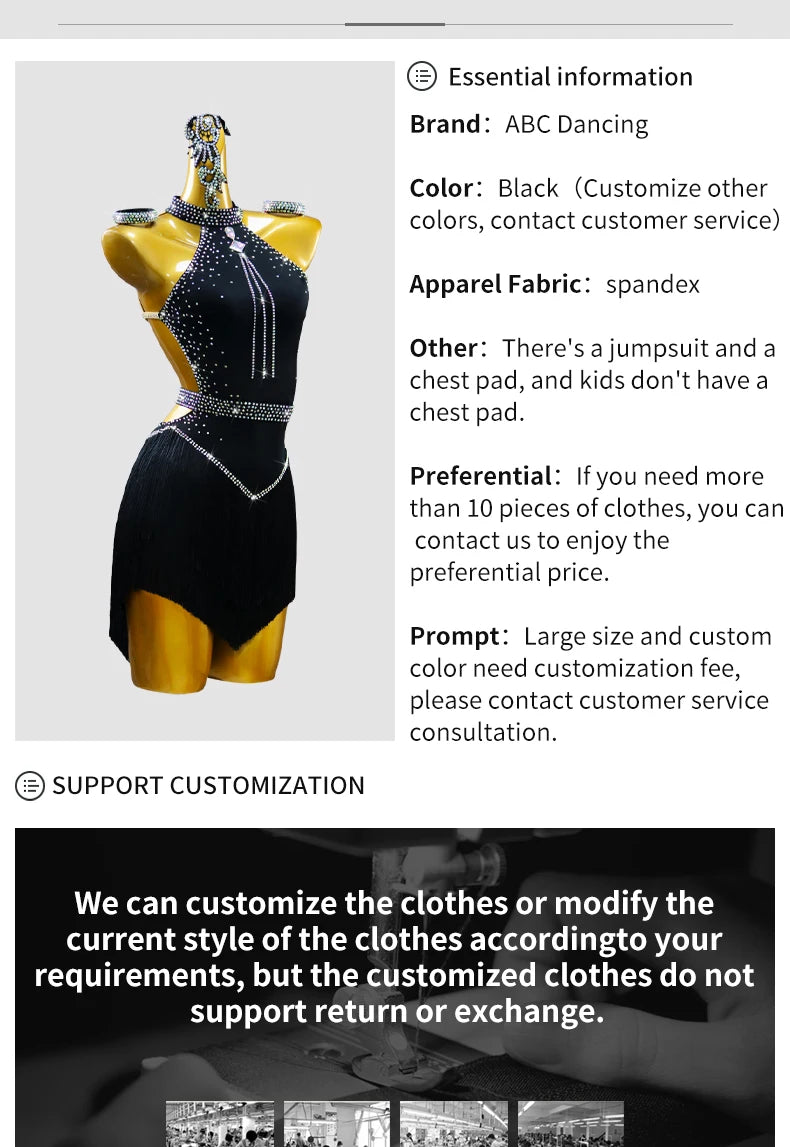 Black Latin Dress Women Stage Outfit Line Dance Costume 2025 New Sexy Girl Prom Skirt Kid Party Suit  Evening Clothes Customized