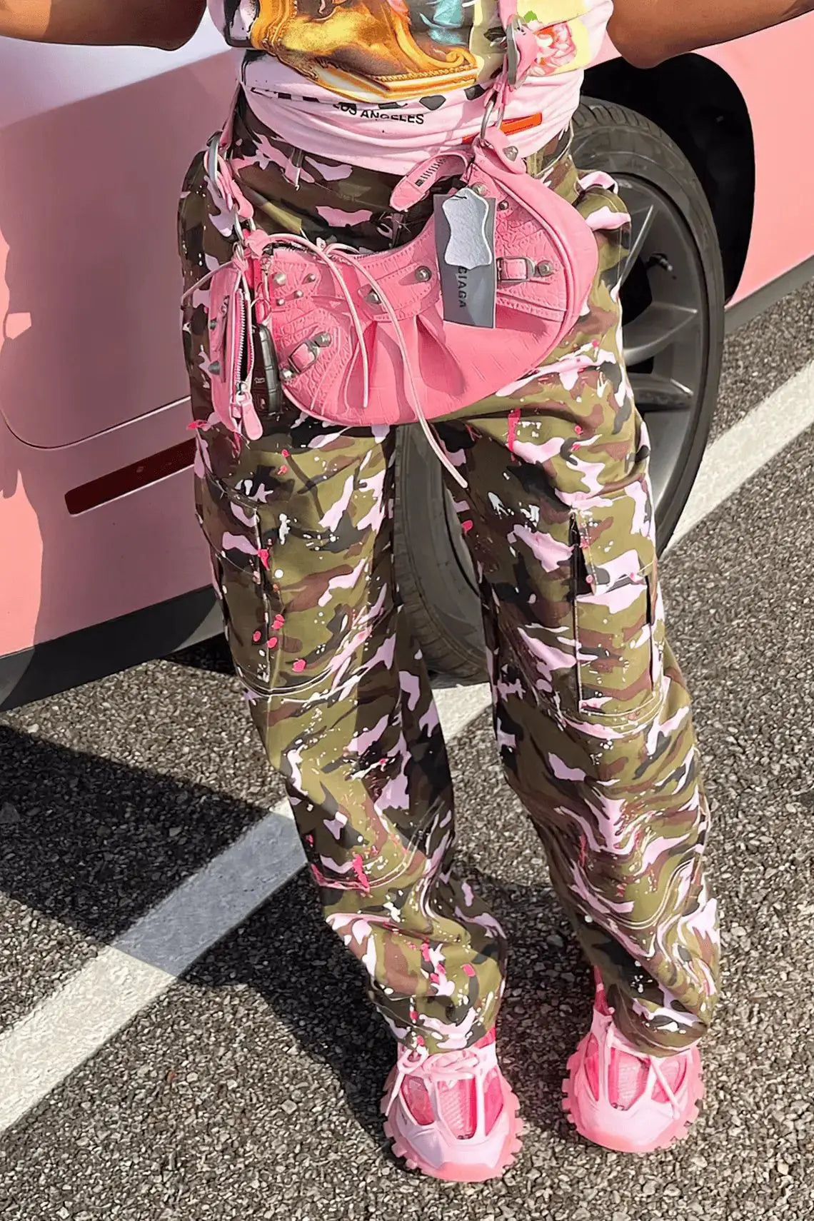 FAGADOER Pink Camouflage Print Pants Women Y2K Streetwear Button Pocket patchwork Straight Pants Hot girl Bottoms 2025