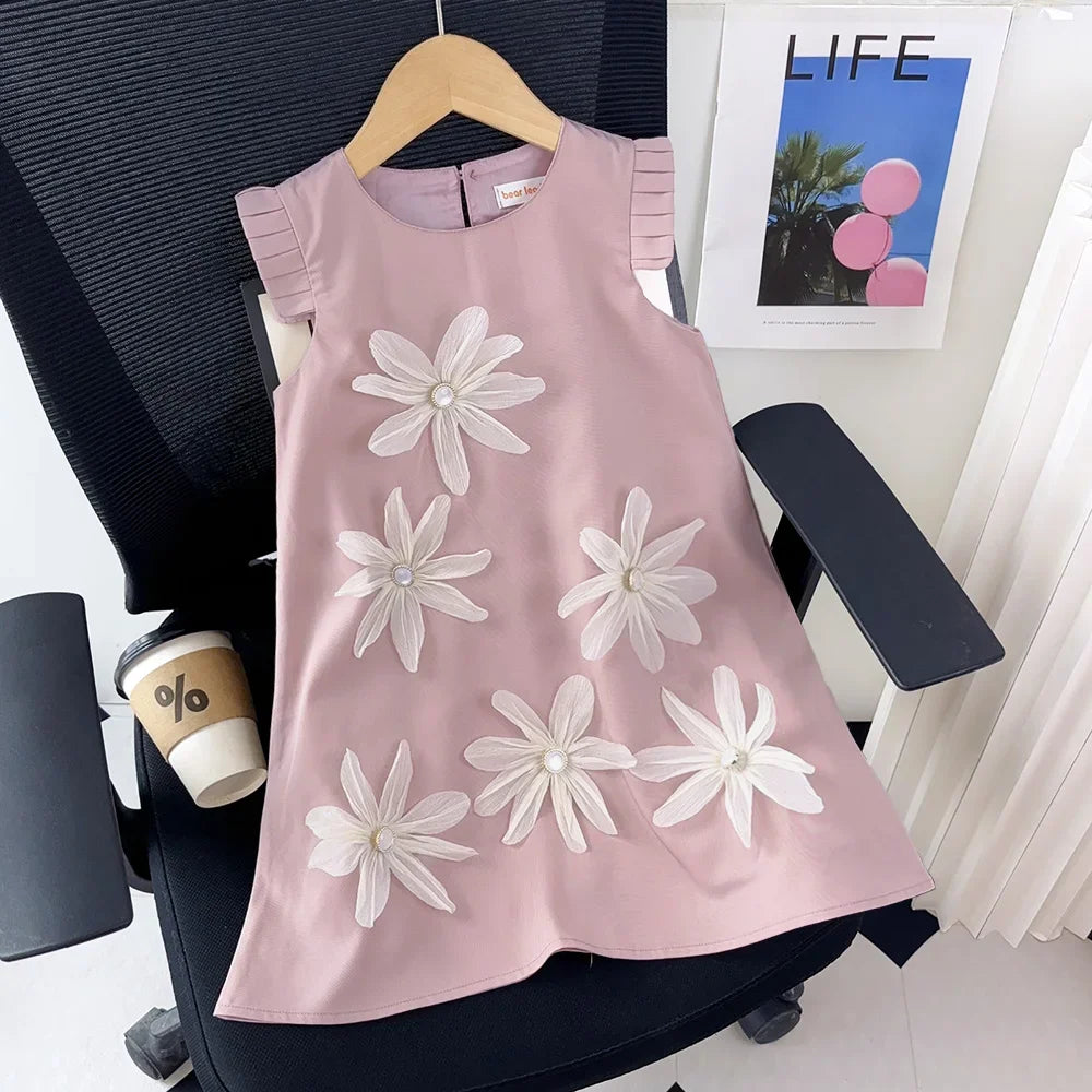 Bear Leader 2-7 Years Summer New 3D Flower Vest Dress Girl's Princess Dresses Baby Kids Clothing Wedding Party Elegent Clothes