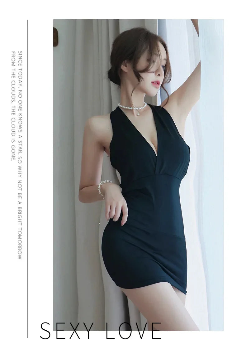 Summer Deep V Backless Dress Women Sexy Uniform Seductive Nightclub Attire Secretary Attire OL Attire Clothes Woman Party Dress