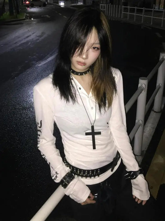 Seeslim Hooded Print Letter Graphic T Shirts Woman Clothes Youthful Long Sleeve 2000s Clothes Y2k Tees Female Clothing Autumn