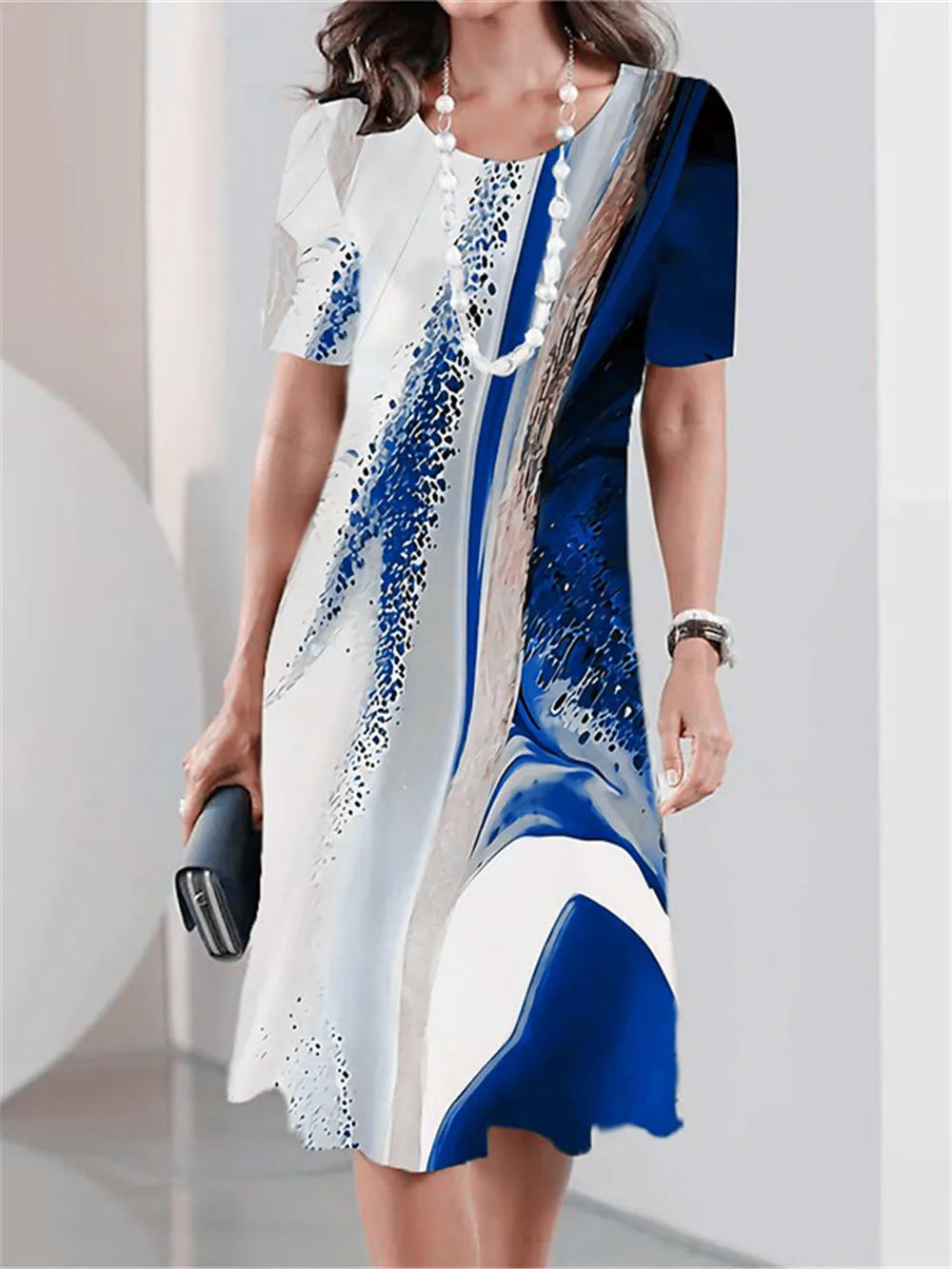 Elegant Fashion Tie-dye Style Women Mini Dress Short Sleeve 3D Printed Gradient Street Ladies Dress 3XL Plus Size Casual Dress