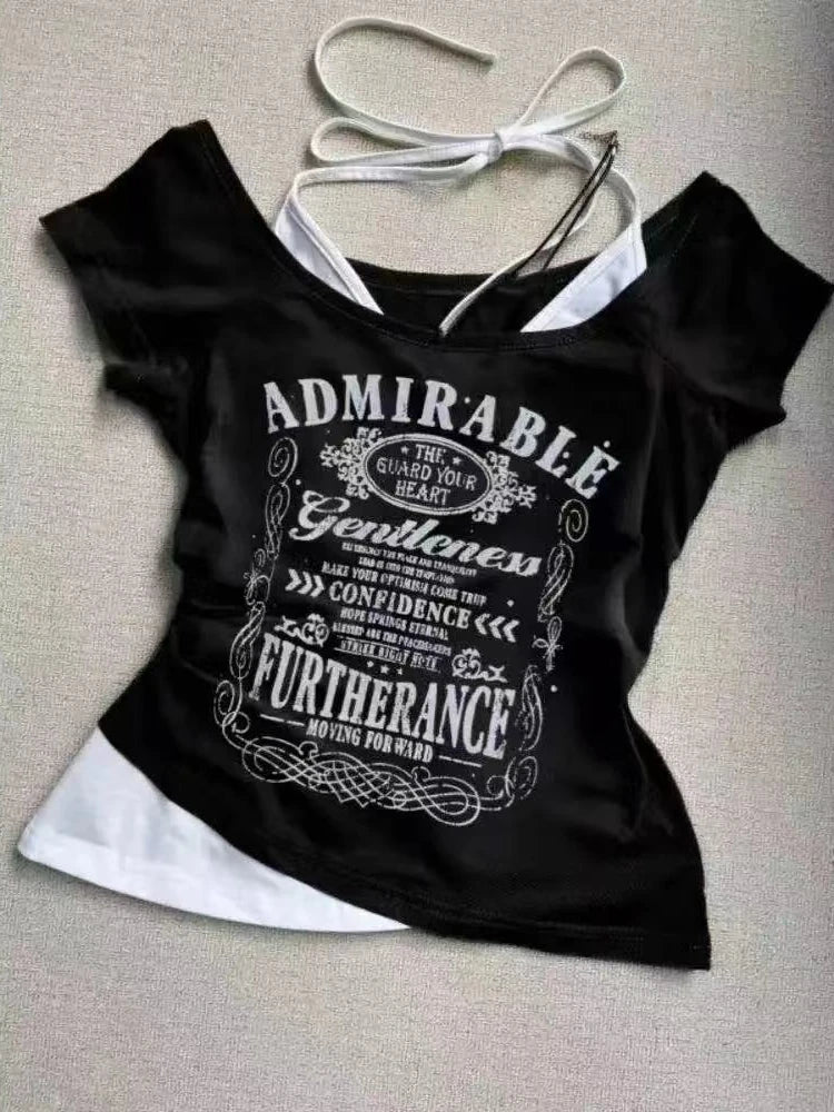 2000s Y2k Tops & Tees Women's T-shirt Print Sexy Punk Streetwear Shirt Gothic Blouse Casual Grunge T Shirts Crop Top 2025 Summer