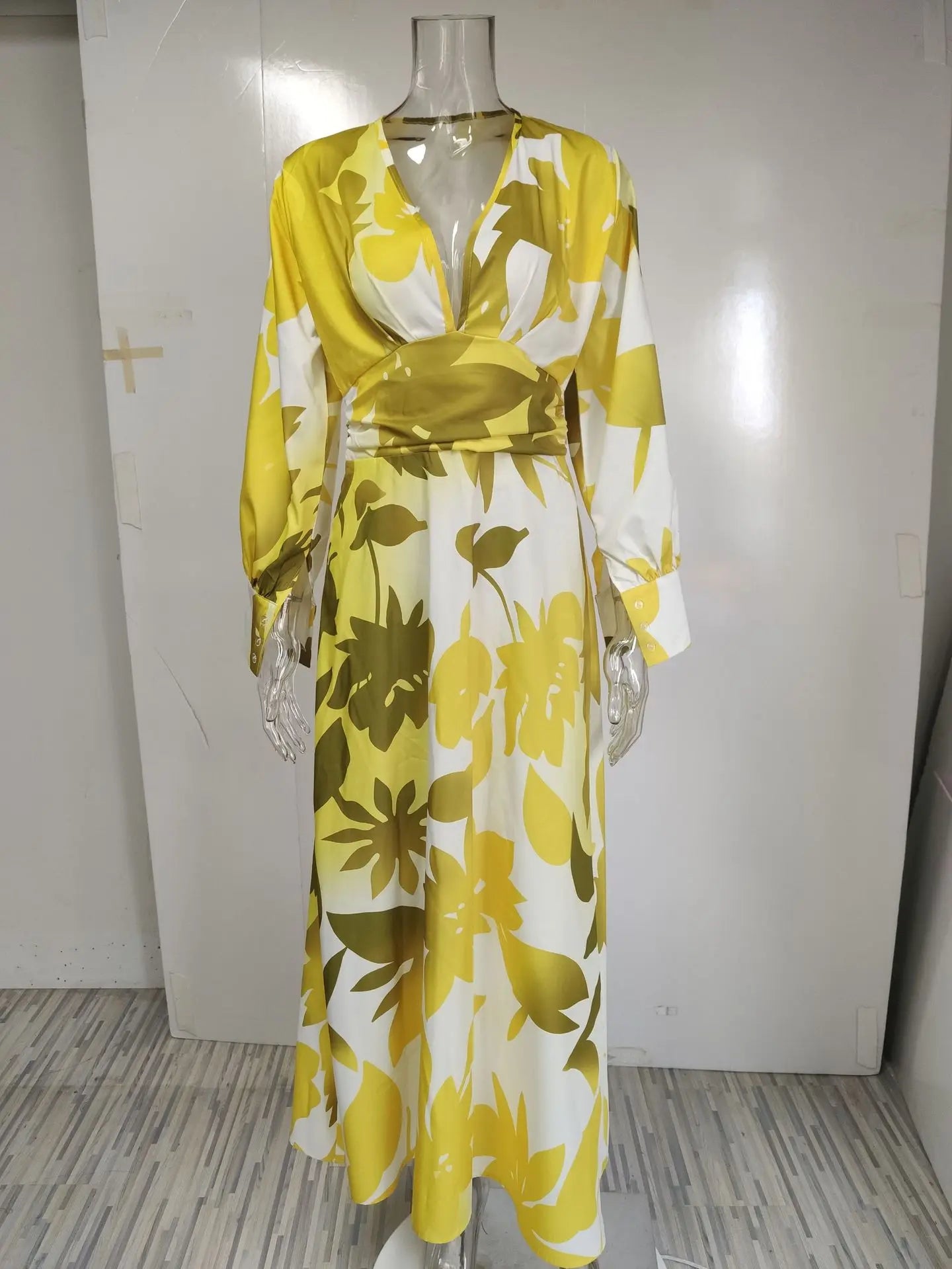 Dress Women spring/summer v-neck floral printing long lantern sleeve fashion Dresses Casual Vestidos dropshipping GHH21553