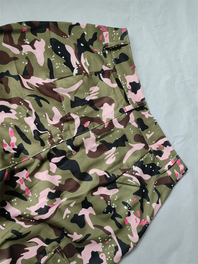 FAGADOER Pink Camouflage Print Pants Women Y2K Streetwear Button Pocket patchwork Straight Pants Hot girl Bottoms 2025