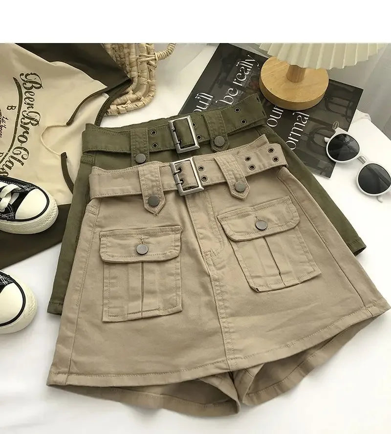 Women Mini Denim Skirts Multi Pockets Streetwear Personal Cool Ladies High Waisted A-line Wrap-around Skirt Cargo Skirt 2025 New