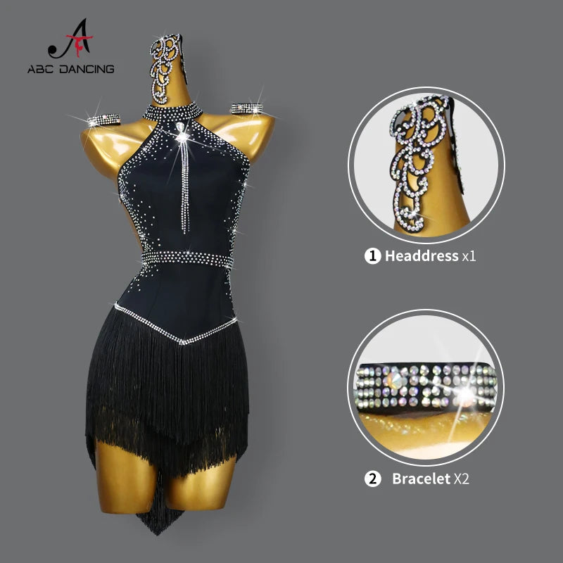 Black Latin Dress Women Stage Outfit Line Dance Costume 2025 New Sexy Girl Prom Skirt Kid Party Suit  Evening Clothes Customized