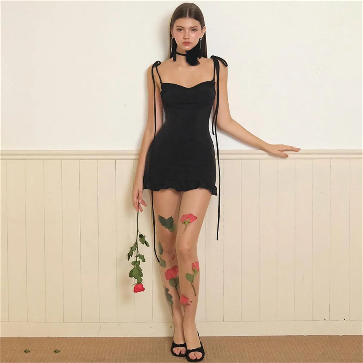 2025 New V Neck Backless Side Slit Sexy Slim Camisole Dress Summer Female Elegant Lace Up Dresses Ladies Beach Tourism Sundress