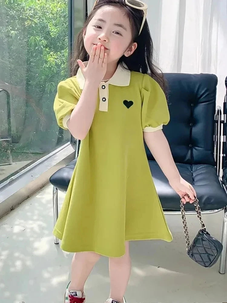 2025 New Children's Dress Girls' Summer Korean Edition Striped Strawberry lapel Casual Dress 1-10 Years Old