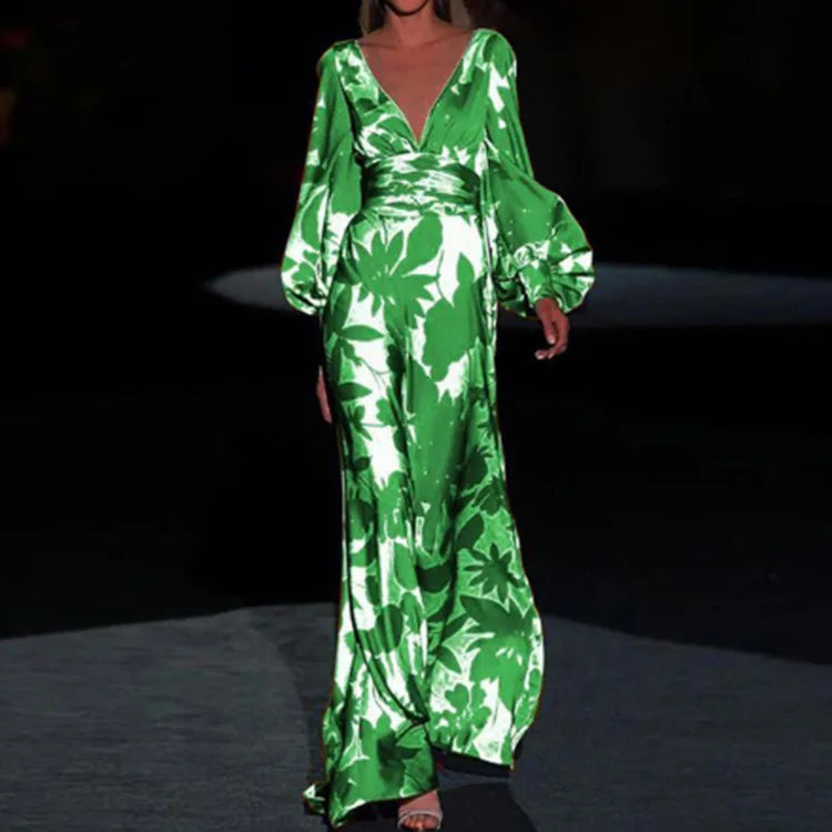 Dress Women spring/summer v-neck floral printing long lantern sleeve fashion Dresses Casual Vestidos dropshipping GHH21553
