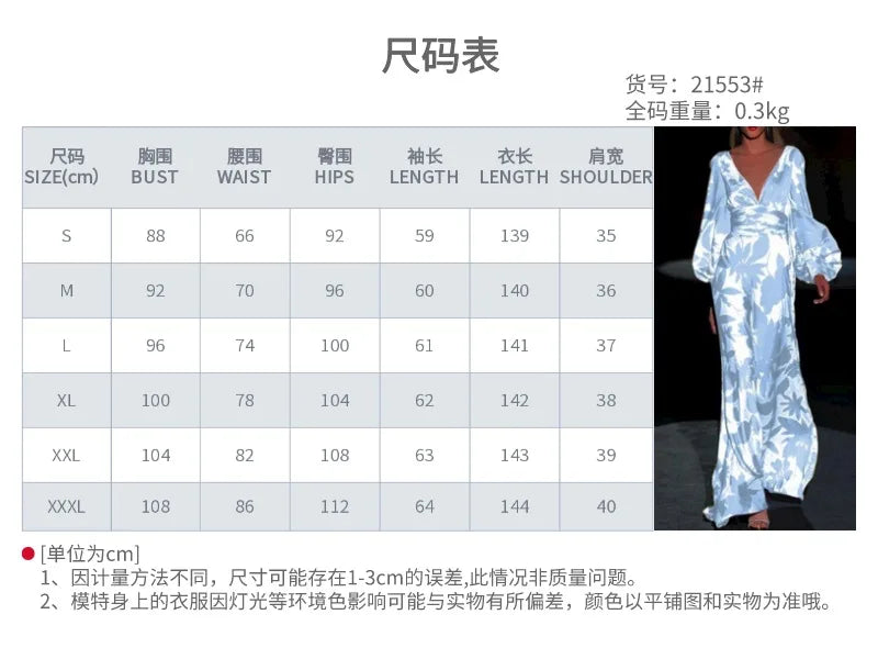 Dress Women spring/summer v-neck floral printing long lantern sleeve fashion Dresses Casual Vestidos dropshipping GHH21553