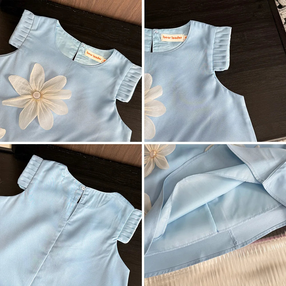 Bear Leader 2-7 Years Summer New 3D Flower Vest Dress Girl's Princess Dresses Baby Kids Clothing Wedding Party Elegent Clothes