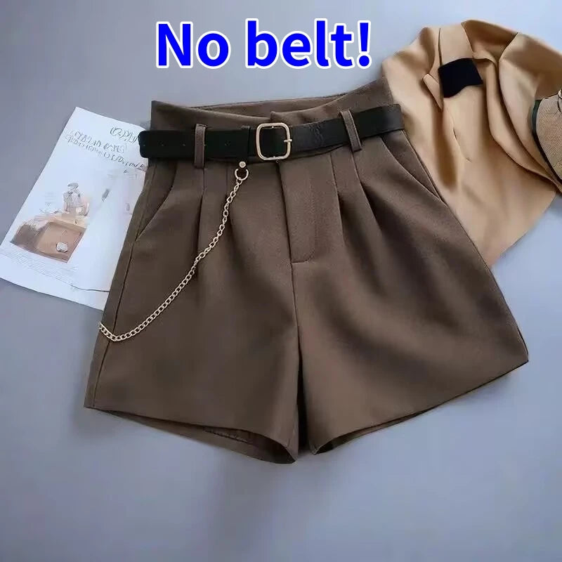 New Casual Comfortable Elegant Wild Shorts With Belt Women's Woolen Shorts Autumn Winter Slim Wide Leg A-line Shorts