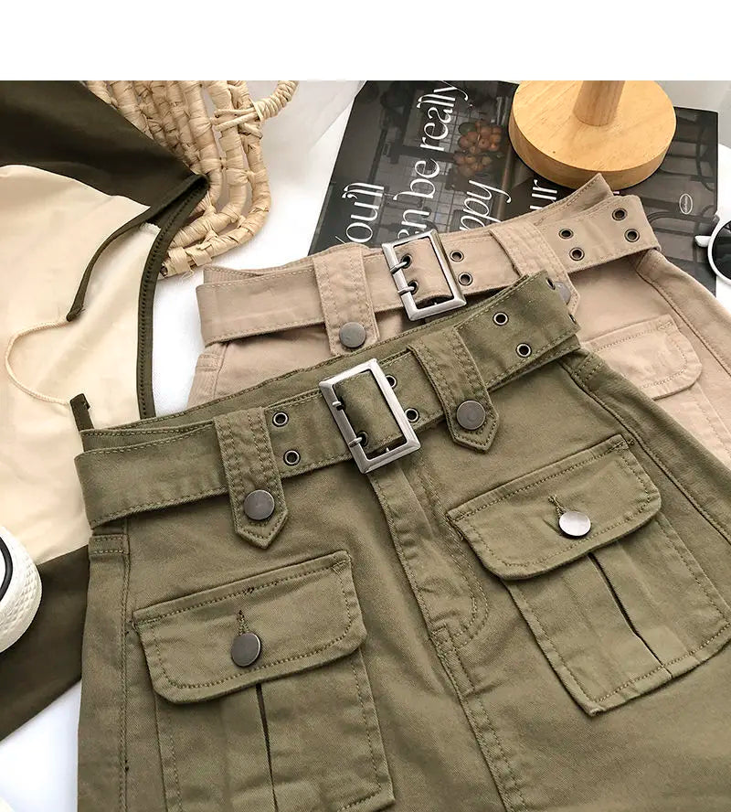 Cargo Mini Denim Skirts Women Multi Pockets Streetwear Personal Cool Teens Youth European Hipsters High Waisted Designer Skirt