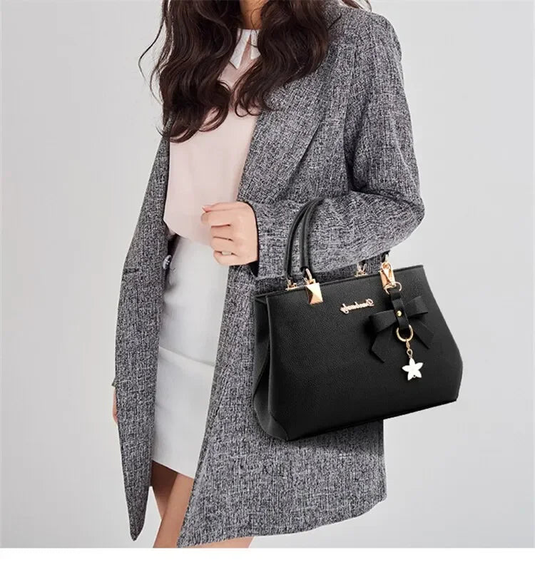 Fashion Solid Color With Bow One Shoulder Bag Portable Bandolera Casual Satchel Large Capacity Cross-body Handbag For Women