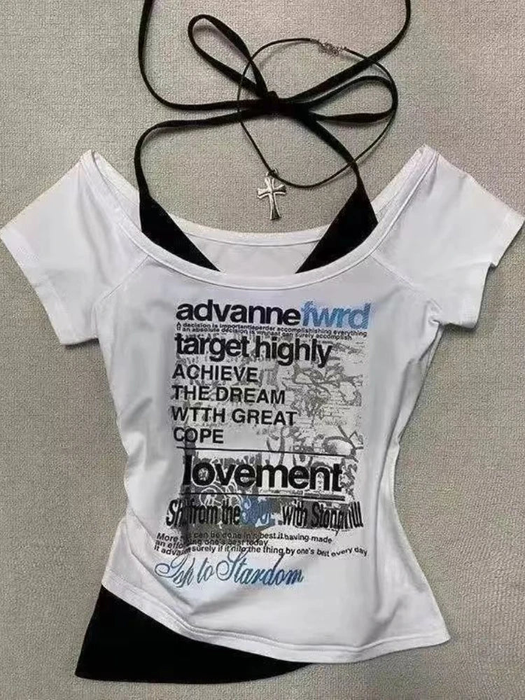 2000s Y2k Tops & Tees Women's T-shirt Print Sexy Punk Streetwear Shirt Gothic Blouse Casual Grunge T Shirts Crop Top 2025 Summer