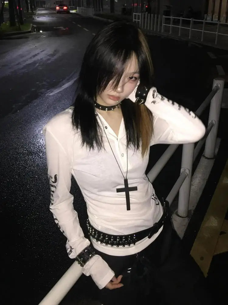 Seeslim Hooded Print Letter Graphic T Shirts Woman Clothes Youthful Long Sleeve 2000s Clothes Y2k Tees Female Clothing Autumn