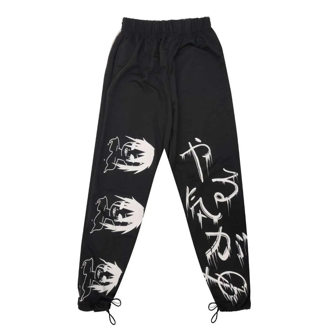 Black Japenese Printed Anime Y2k Sweatpants Male Streetwear Wide Leg Oversize Baggy Pants Casual Sport Causl Trousers Men 2023